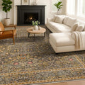 Washable 9x12 Living Room Rug - Gold Brown Floral Area Rug for Dining Room Under Table, Low Pile Non-Slip Floor Carpet for Bedroom Under Bed - Vintage Taupe Design & Stain Resistance