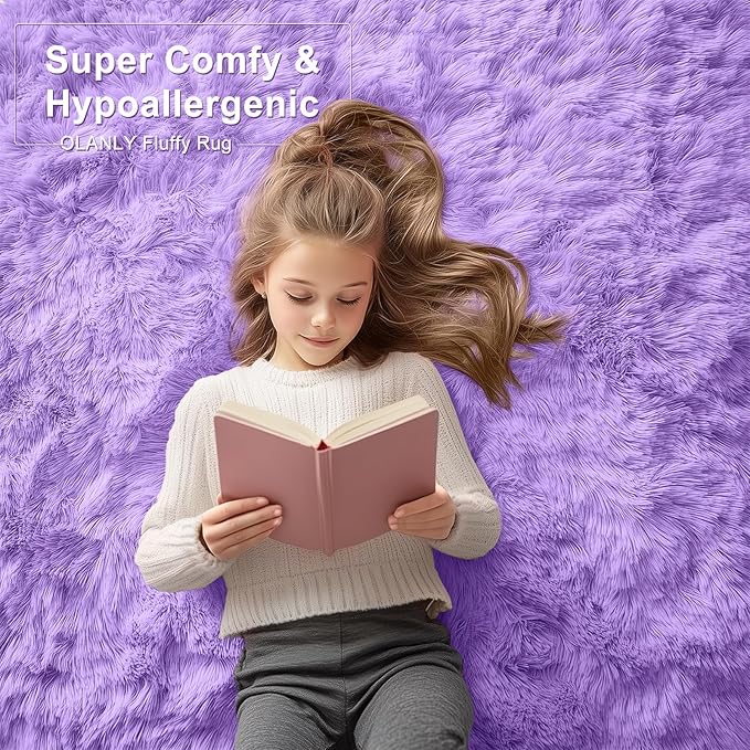 OLANLY 5x8 Machine Washable Large Area Rugs for Living Room, Bedroom, Soft Fluffy Shaggy Bedside Rug, Indoor Floor Carpet for Kids Girls and Boys, Dorms, Nursery, Home Decor Aesthetic, Purple