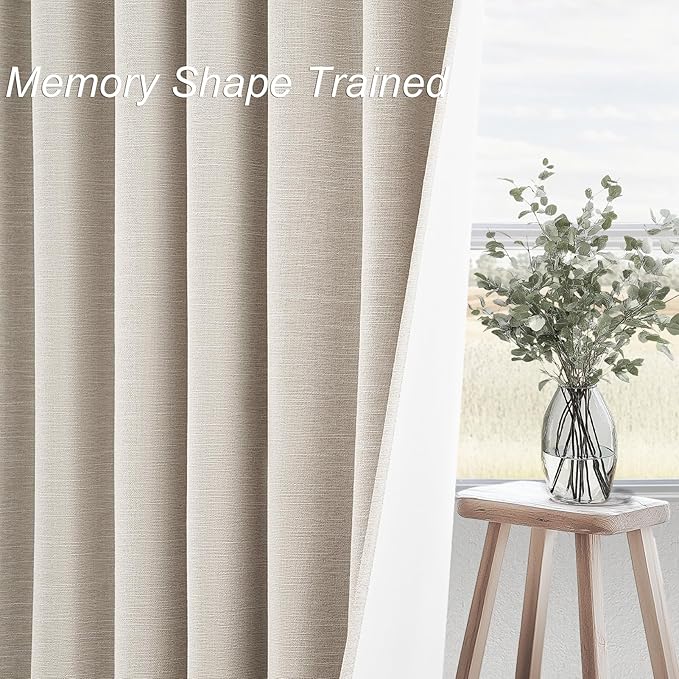 94 Inch Long Sun Blocking Curtains with Hooks Linen Blend,Custom Made Blackout Drapes for Tall Window,Pinch Pleat for Traverse Rods Floor to Ceiling Track 52 Wide 2 Pack Oatmeal Beige