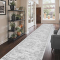 3x18 Washable Runner Rug for Hallway, Non-Slip Long Hallway Runner for Entryway, Soft Vintage Kitchen Mats for Floor, Abstract Dining Room, Bedroom, Living Room Rugs(3'x18', Grey/Ivory)