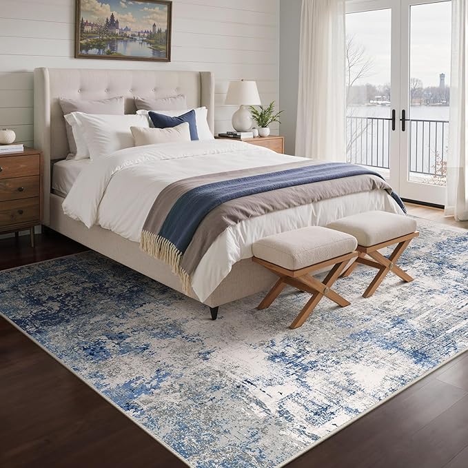 BEIMO Area Rugs 8x10 for Living Room Bedroom, Modern Abstract Machine Washable Rug, Large Soft Low Pile Floor Carpet with Non Slip Backing for Dining Room, Blue