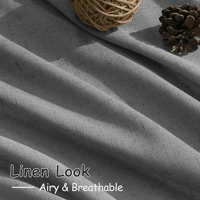 Dark Grey Linen Curtains 100 Inches Long for Bedroom Back Tab Light Filtering Privacy Sheer Curtains Modern Farmhouse Coastal Decor Cotton Textured Curtain for Living Room 2 Panel Set