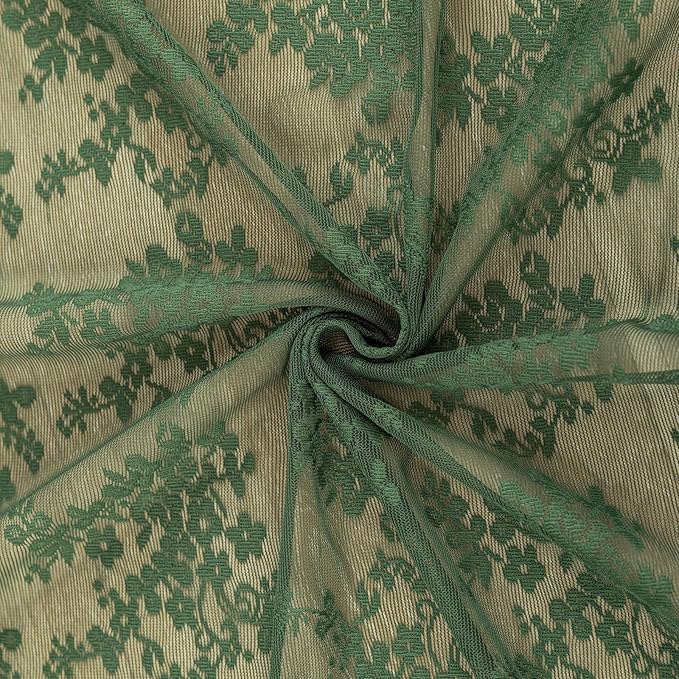 YJ YANJUN Vintage Lace Curtains 63 Inch Length-Victorian Floral Dark Olive Green Sheer Curtains 1 Pair Transparent Voile for Bedroom Kitchen Sunroom Bohemian Christmas Decor Rod Pocket W52 x L63