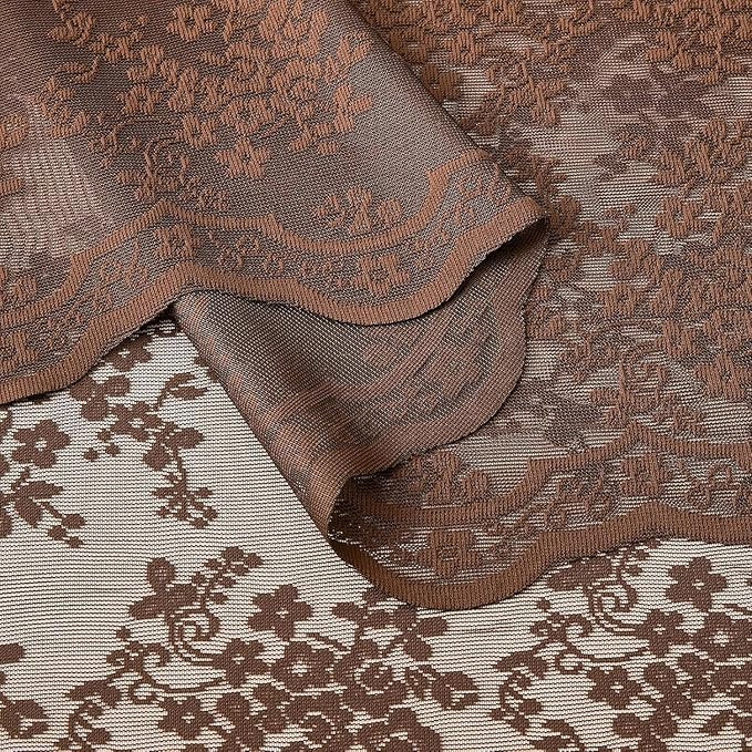YJ YANJUN Vintage Lace Curtains 108 Inches Long-Victorian Floral Pattern Brown Sheer Curtain Panels for Living Room Tall Windows,Light Filtering, Rustic Farmhouse Neutral Decor 2 Panels 52W x 108L