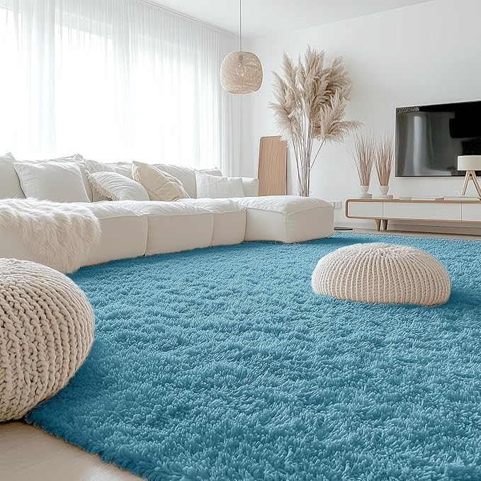 OLANLY 9x12 Machine Washable Large Area Rugs for Living Room, Bedroom, Soft Fluffy Shaggy Bedside Rug, Indoor Floor Carpet for Kids Girls and Boys, Dorms, Nursery, Home Decor Aesthetic, Slate Blue