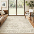 5x8 Area Rugs Beige Low Pile Indoor Washable Trendy Faded Style Rugs for Bedroom Living Room Dining Room Foldable Non-Slip Thin Print Home Office Mat