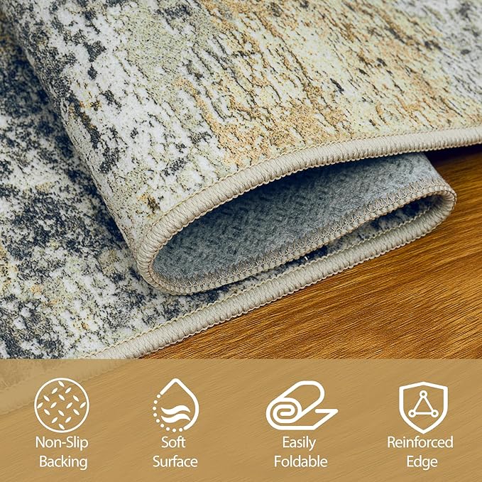 Runner Rug for Hallways Kitchen 2'6"x8' Washable Non Slip: Carpet Non Skid 8ft Entryway Rubber Backed 8 Feet Neutral Abstract Modern Rug Low Pile Pet Friendly Indoor Multi
