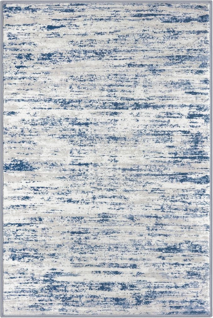 Lansny Modern Abstract Entryway Rug Indoor 2x3 Washable Rug Non-Slip Soft Small Area Rug Blue White Kitchen Mats Thin Print Faux Wool Floor Carpet Throw Rugs for Entrance Bedroom Office Home Decor