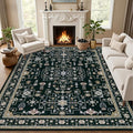 Area Rugs 9x12 Living Room Rug: Washable Rug Soft Vintage Boho Medallion Carpet Indoor Floor Non-Slip Stain Resistant Large Carpets for Bedroom Dining Room Farmhouse Nursery Home Office Black