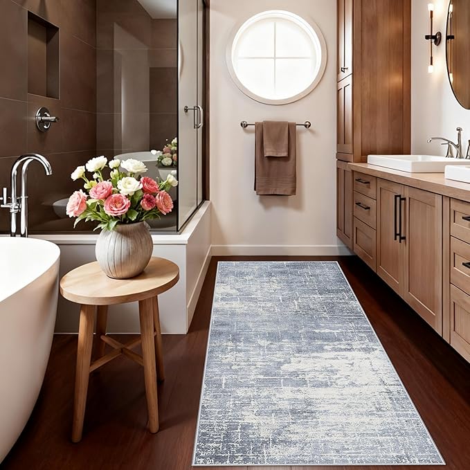 2x6 Non-Slip Entryway Area Rugs: Washable Stain Resistant Kitchen Carpet Low Pile Printed Doormat Soft Nursery Runner Vintage Abstract Floor Mat for Hardwood Bedroom Home Decor for Family(2x6,Blue)
