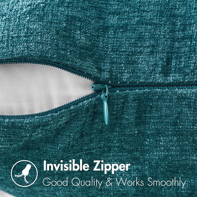 MIULEE Pack of 2 Dark Teal Throw Pillow Covers 18x18 Inch Soft Chenille Pillow Covers for Sofa Living Room Couch Solid Dyed Cases