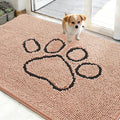 OLANLY Dog Door Mat for Muddy Paws 48x30, Paw Print Design, Absorbs Moisture and Dirt, Absorbent Non-Slip Washable Doormat, Quick Dry Chenille Mud Mat for Dogs, Entry Indoor Entryway Carpet, Peach