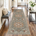 Runner Rug 2x8 Runners for Hallways Non Slip Washable, Vintage Hallway Runner Rugs for Living Room, Low Pile Soft Hallway Rug for Kitchen Bedroom Laundry Room Rug(Grey/Brown/Tan,2'x8')
