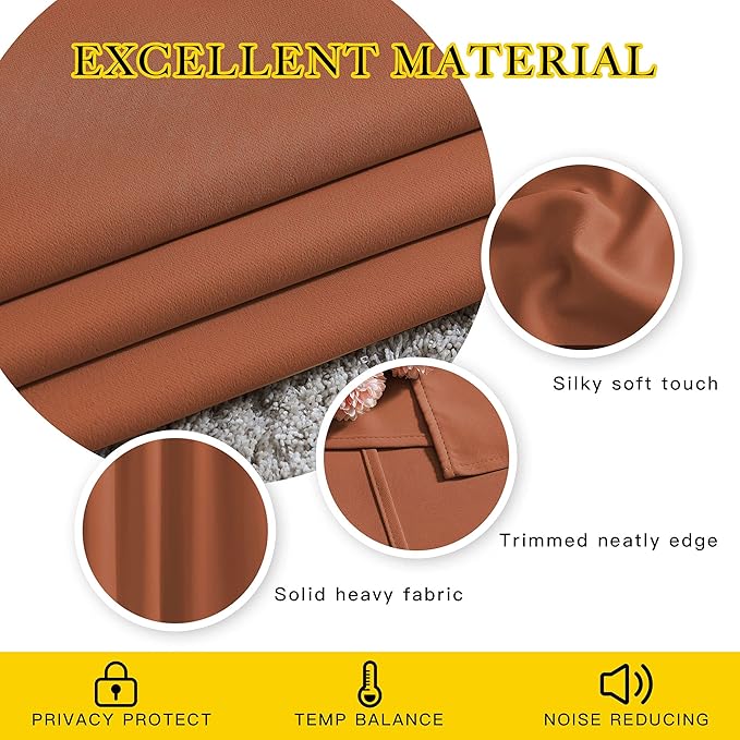 NICETOWN Doorway Curtains for Girls Room 80 inches Long, Grommet Privacy Light & Sound Reducing Room Darkening Window Treatments for Living Room, 2 Panels, Burnt Orange, W46 x L80
