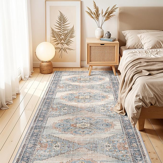 TOPRUUG Washable 2x8 Hallway Runner Rug: Non-Slip Low-Pile Rugs for Kitchen Bedroom Beside Bathroom Ultra Thin Soft Easy Clean for Hardwood Floors & High Traffic Areas (Blue, 2X8)