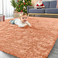 OLANLY Area Rugs for Living Room Bedroom, Machine Washable 4x5.9 ft Soft Fluffy Shaggy Bedside Rug, Indoor Floor Carpet for Kids Girls and Boys, Dorms, Nursery Rooms, Home Decor, Muted Orange