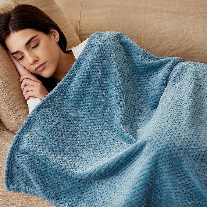Exclusivo Mezcla Fleece Bed Blanket Twin Size, Super Soft and Warm Blankets for Couch, Sofa and Bed Waffle Textured, Cozy, Fuzzy and Lightweight (Slate Blue, 90x66 Inches)