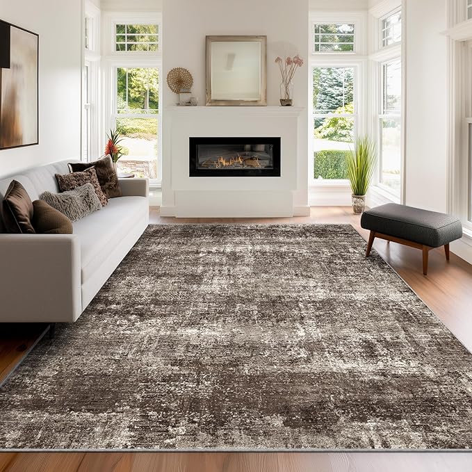 LEPEII 5x7 Area Rugs, Abstract Rugs for Living Room, Indoor Non-Slip Washable Rug for Bedroom, Dining Room, Low Pile Home Decor Neutral Area Rug-Brown/Multi