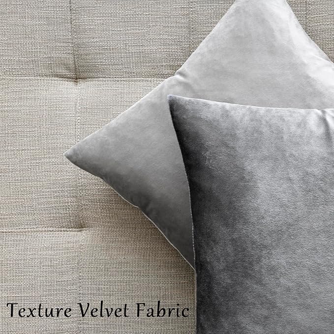 GIGIZAZA 22x22 Velvet Pillow Covers Set of 2,Dark Grey Throw Pillows Modern Covers for Living Room Decorative Luxury Solid Couch Sofa Big Square Pillow Cases