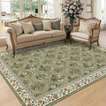 GarveeHome 8x10 Washable Large Living Room Rug Water Resistant Distressed Vintage Floral Rug Non Slip Low Pile Soft for Bedroom Farmhouse Dining Room Kids Playroom Nursery Green