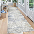 Rug Runners for Hallways Non Slip - 2x8 Runner Rug for Bedroom, Washable Runner with Rubber Backing, Soft Low-Pile Carpet for Kitchen, Laundry, Bathroom (2'x8', Blue/Brown/Ivory)
