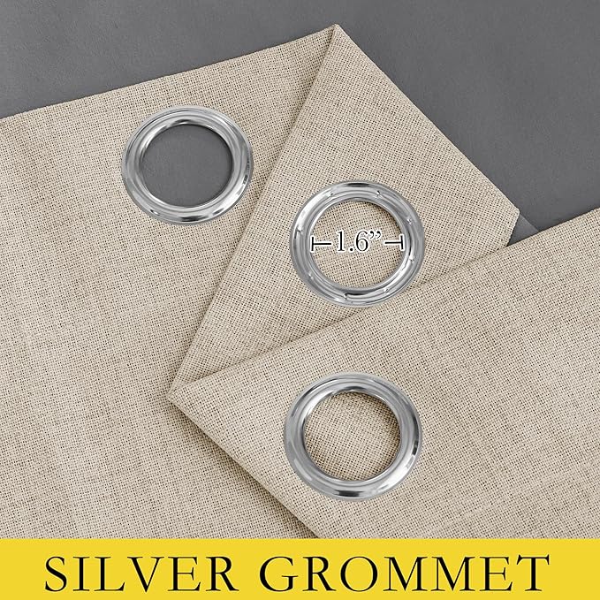 NICETOWN Cream Linen Complete Blackout Curtains 48 inches for Kids Room, 2 Panels, Thermal Insulated & Noise Reducing Window Draperies with Grey Liner, Noise Reducing Short Drapes