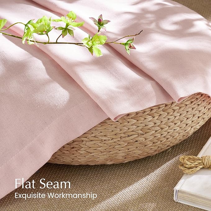 NICETOWN Thick Linen Light Pink Curtains for Kids Room, Grommet Flax Linen Privacy Added with Light Filtering Window Treatments for Girls Room, W55 x L96, 2 Panels