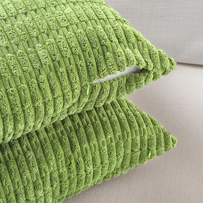 Fancy Homi 4 Packs Boho Lime Green Decorative Throw Pillow Covers 18x18 Inch for Couch Bed Sofa, Rustic Modern Farmhouse Home Decor, Soft Plush Corduroy Cute Square Cushion Case 45x45 cm