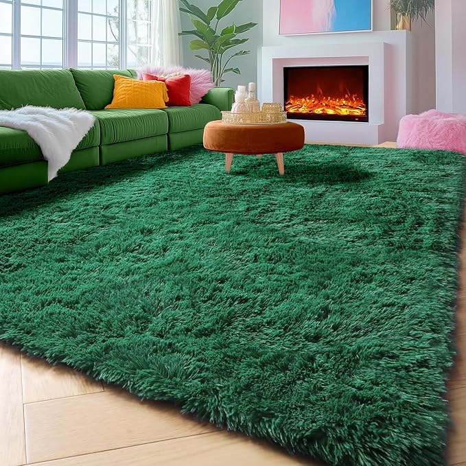 ONASAR Dark Green Area Rugs for Living Room Bedroom, 5x8 Fluffy Shaggy Large Rug, Indoor Ultra Soft Plush Floor Carpets for Kids Boys Girls Teen Dorm Nursery Playroom Home Decor Aesthetic