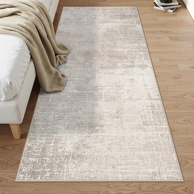3x7 Washable Hallway Runner Rug: Abstract Stain Resistant Kitchen Rug Farmhouse Ultra Soft Bathroom Bedroom Entryway Printed Floor Mat Thin Non-Slip Carpet for Living Room Laudry(3x7,Beige/Cream)