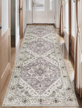 SERISSA Boho Washable Runner Rug, 2'6"x10' Long Non-Slip Vintage Earth Tone Hallway Kitchen Stair Runner Rug Ultra Soft Print Distressed Floor Carpet for Bathroom Laundry Room