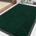 Smiry Front Door Mat Outside Entrance, Heavy Duty Sturdy Natural Rubber Doormat, Trap Dirt and Moisture, Easy Clean Low Profile Mats for Indoor Outdoor Entry, Irregular Triangle (29.5x17, Deep Green)