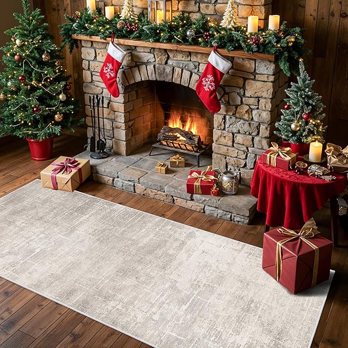 Washable 2x6 Thin Runner Rug: Abstract Soft Entryway Doormat Water-Resistan Hallway Bathroom Kitchen Carpet with Non-Slip Backing Modern Living Room Bedroom Decorative Carpet（2x6,Beige/Cream）