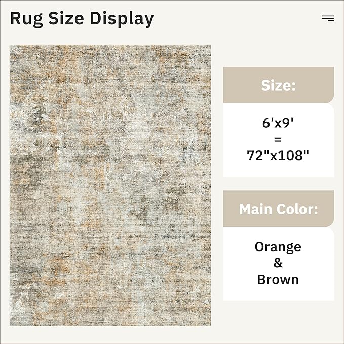 Soalmost 6x9 Abstract Area Rugs for Living Room 6 x 9 Washable Non Slip Low Pile Rugs for Bedroom Dining Room Foldable Thin Brown Grey