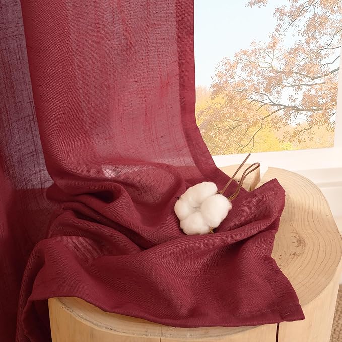Curtain Panels in Burgundy, Light-Filtering Linen Blend, 63-Inch Length