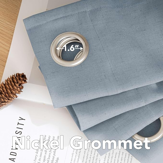 H.VERSAILTEX Elegant Natural Linen Blended Energy Efficient Light Filtering Linen Textured Curtains/Nickel Grommet Window Treatments Panels/Drapes (Set of 2, Stone Blue, 52"W x 45"L)
