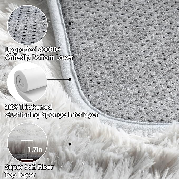 ONASAR Area Rugs for Bedroom Living Room, 4x6 Tie-Dyed Light Grey Fluffy Shaggy Bedside Throw Rug, Indoor Soft Plush Floor Carpet for Nursery Kids Girls Boys Teen Dorm Home Office Decor Aesthetic