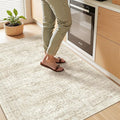 3x4 Washable Area Rug for Entryway, Soft Kitchen Rugs Non Slip for Dining Room, Vintage Abstract Living Room Rug, Thin Area Rugs Indoor for Bedroom, Kids Room Decor(3'x4', Beige/Ivory)