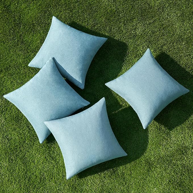 MIULEE Pack of 4 Decorative Outdoor Throw Pillow Covers Linen Waterproof Pillow Covers Farmhouse Cushion Cases for Patio Garden Tent Balcony Couch Sofa 18x18 inch Blue Gray