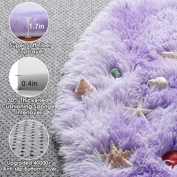 ONASAR Tie-Dyed Purple Round Area Rug 4ft, Soft Bedroom Circle Rugs Floor Mats for Kids Girls Teen Room, Kawaii Fluffy Plush Shaggy Carpet for Baby Nursery Living Room Playroom Home Decor