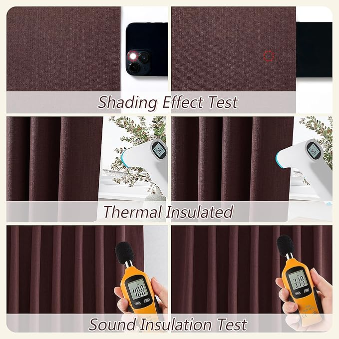 Guken 100% Blackout Curtains 96 Inch Length 2 Panels Set for Living Room Bedroom Back Tab Thermal Insulated Black Out Linen Drapes Room Darkening Reddish Brown,52x96