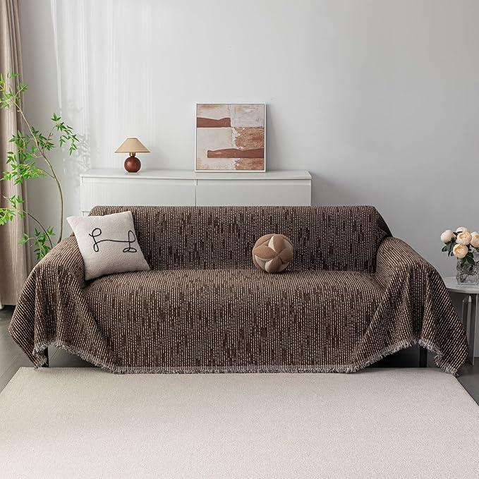 MYSKY HOME Couch Covers for 3 Cushion Couch Sofa, Sectional Couch Cover L Shape Chenille Couch Cushion Covers for Pets, Furniture Protector Cover for Dogs, Kids, 71"X150", Deep Chocolate
