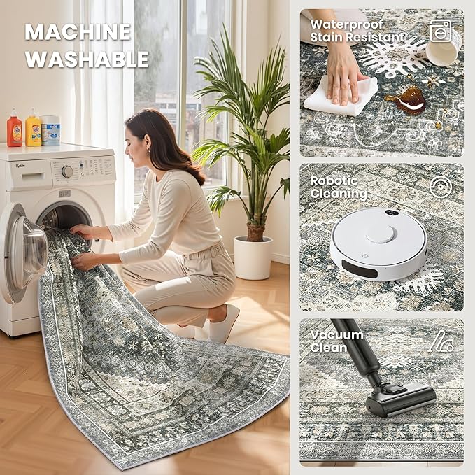 zesthome 5x7 Area Rugs - Ultra-Thin Washble Rug, Stain Resistant Anti Slip Backing Rugs for Living Room,Bedroom, Vintage Home Decor Area Rug (Wheat/Charcoal,5'x7')