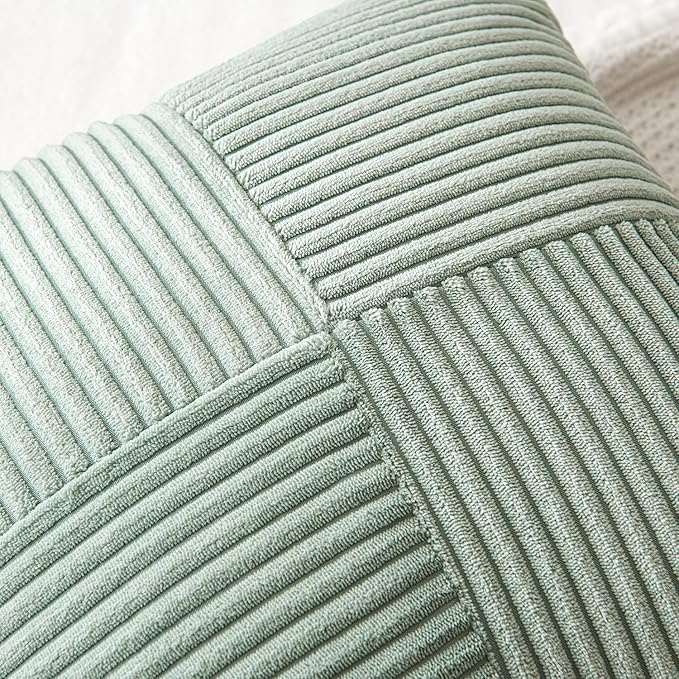 MIULEE Greyish Green Decorative Throw Pillow Covers 18x18 Inch for Couch Bed Sofa Spring Decor Pack of 2 Boho Farmhouse Throw Pillows Soft Cross Corduroy Patchwork Textured Cushion Cases