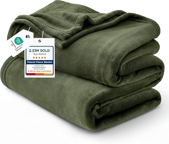 Bedsure GentleSoft Fleece Throw XL Blanket Olive Green - 300GSM Soft Lightweight Plush Cozy Blankets for Bed, Sofa, Couch, Travel, Camping, 50x70 inches