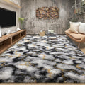 Tepook Fluffy Large Rugs for Living Room, Area Rug 6x9 Soft Carpet for Bedroom, Modern Shaggy Rug for Kids Boys Girls, Plush Indoor Nursery Home Decor Rug with Non-Slip Bottom, White Black Gold