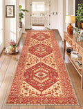 SERISSA Runner Rug for Hallways, 2'6"x8' Washable Non Slip Kitchen Runner Rug, Long Boho Rug Vintage Red Hallway Stair Ultra Soft Print Floor Carpet for Bedroom Bathroom Laundry Room