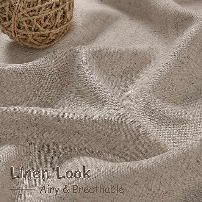Nanspring 108 Inch Long Curtains for Living Room Ecru Linen Blend Light Filtering Semi Sheer Curtain Back Tab Rustic Decor Natural Farmhouse Floor to Ceiling High Window for Bedroom 52x108, 2 Panels