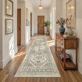 Carpet Runners for Hallway 12ft, Non-Slip Long Bathroom Rugs Runner for Kitchen, Living Room, Bedroom, Soft Vintage Washable Rug for Entryway, Thin Floor Mat for Dining Room(Brown,2.5'x12')