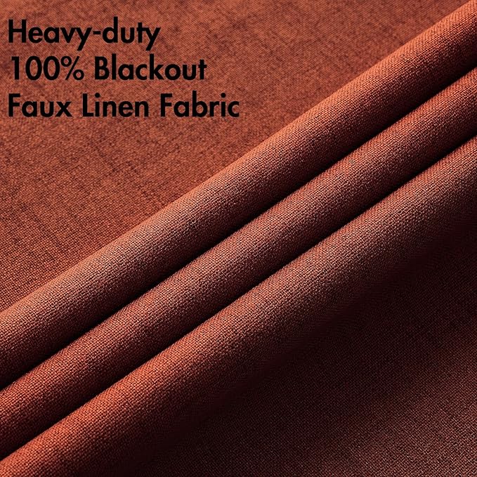 MIULEE Linen Curtains for Bedroom 100% Blackout Thermal Insulated Burnt Orange Grommet Room Darkening Curtains & Drapes Rust Terracotta Fall Decor for Living Room Nursery 52 x 54 Inch (2 Panels)